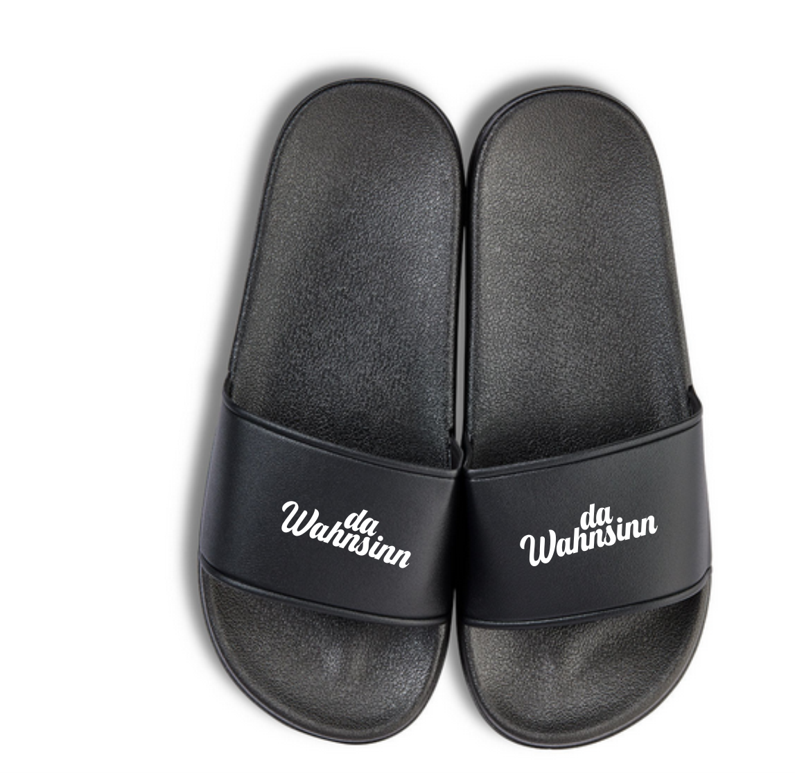 Das da Wahnsinn Paar Badelatschen mit bedruckter Lasche 